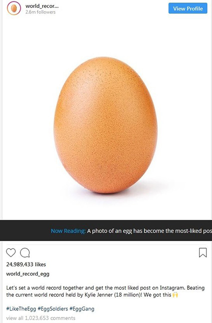 عکس یک تخم مرغ پرلایک ترین عکس اینستاگرام شد!/عکس