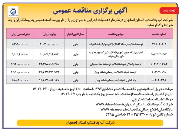 آگهی برگزاری مناقصه عمومی